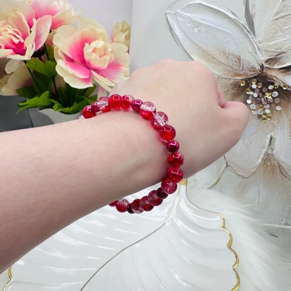 Gradient Glass Beaded Bracelet Style A Red